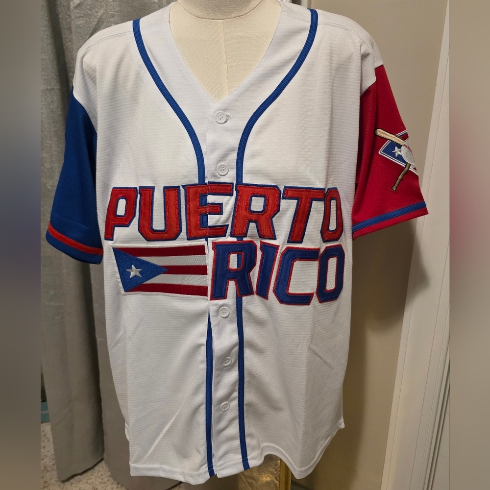NWOT - Puerto Rico Baseball Jersey - White, Red, Blue